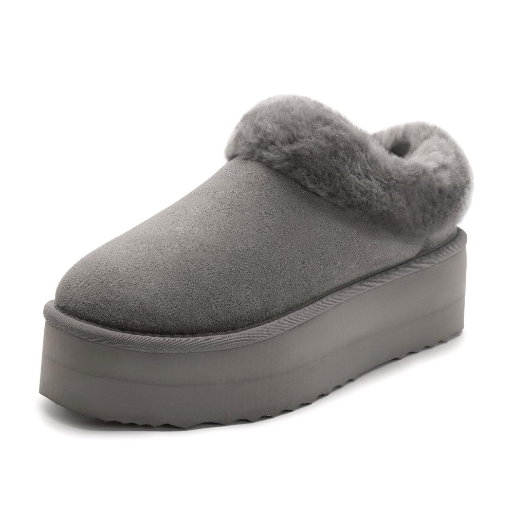 Athlefit Faux Fur Platform Slipper in Grey