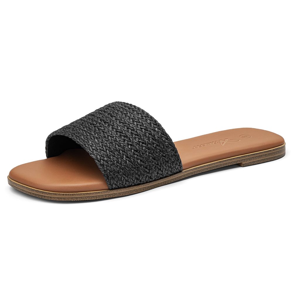 Athlefit Raffia Band Flat Slide in Black Raffia