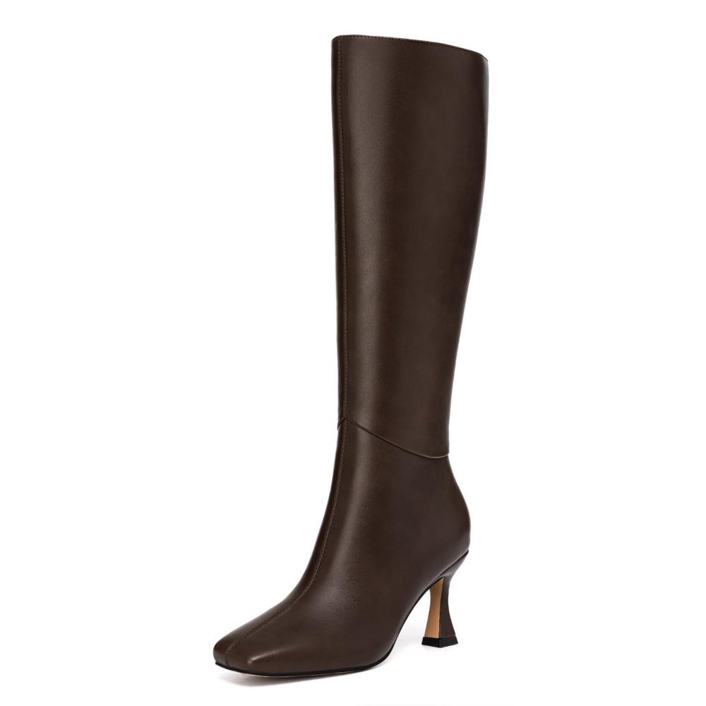 Athlefit Kitten Heel Knee-High Boot in Brown