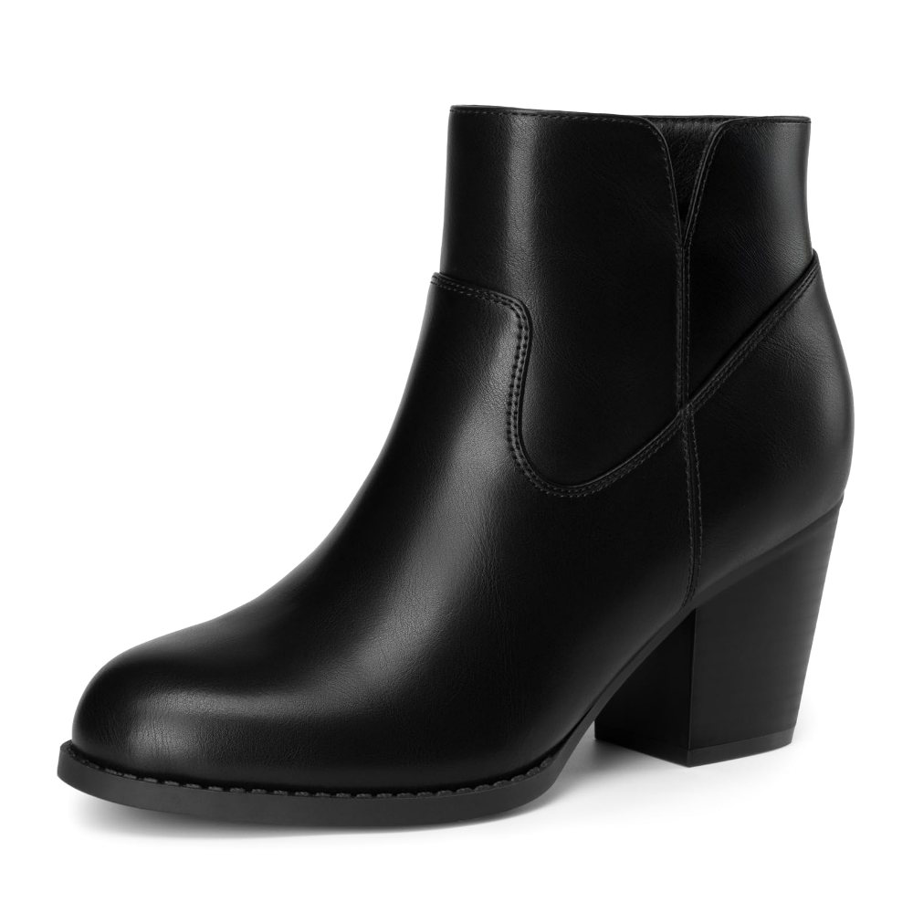 Athlefit Round Toe Stacked Heel Bootie in Black