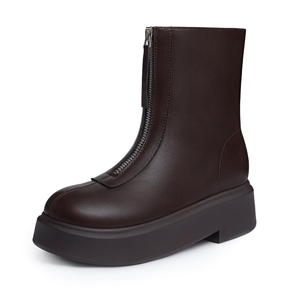 Athlefit Front Zip Platform Bootie in Brown