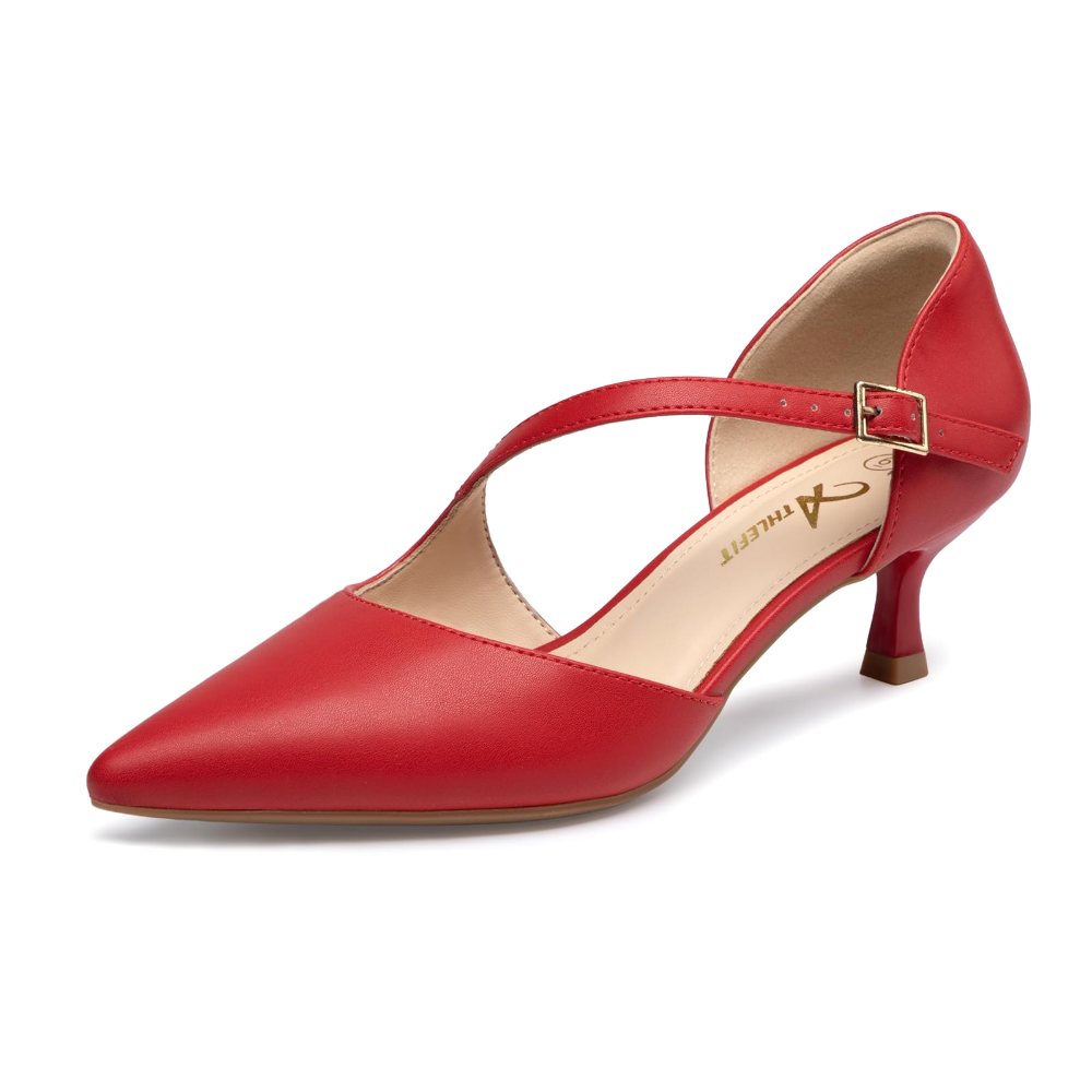 Athlefit Asymmetric Strap Kitten Heel Pump in Red