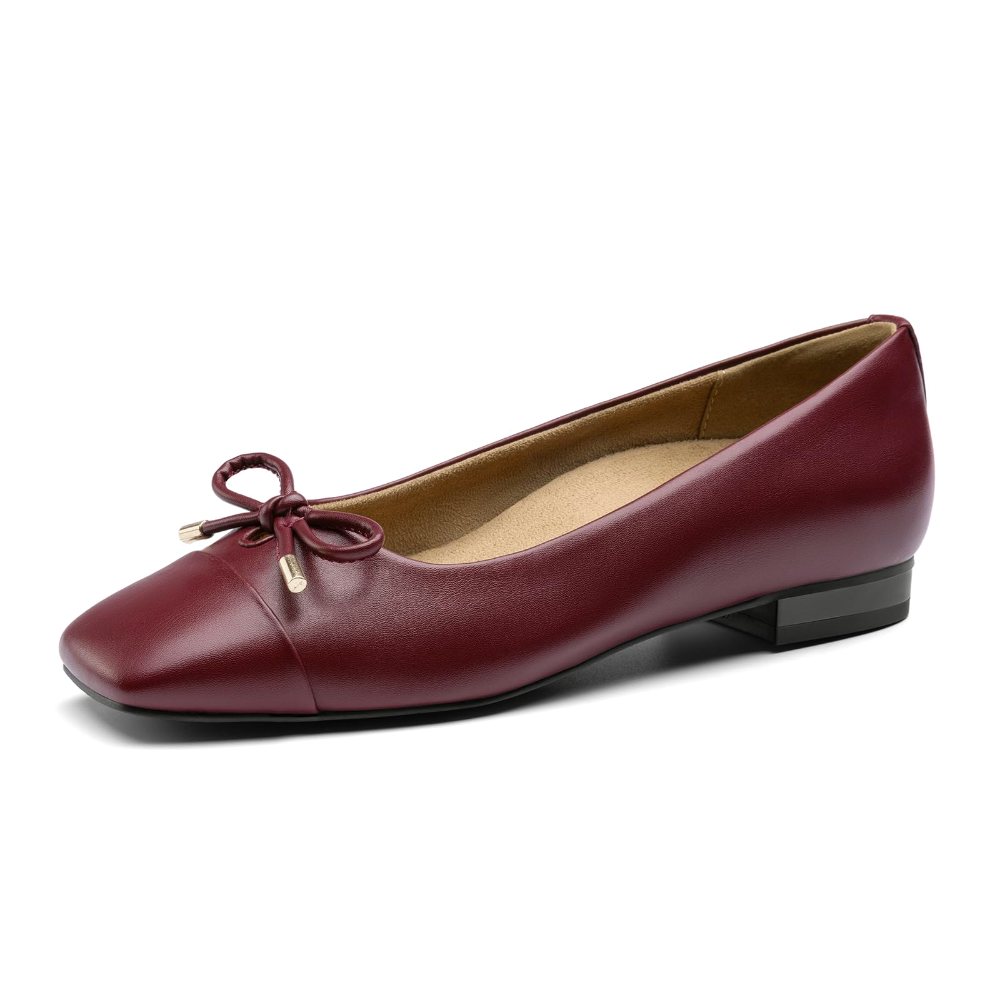 Athlefit Square Toe Bow Ballet Flat in Burgundy