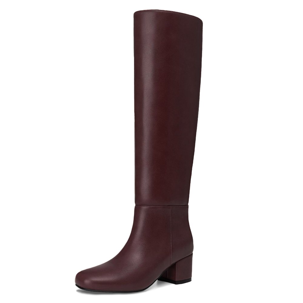 Athlefit Low Block Heel Knee-High Boot in Burgundy