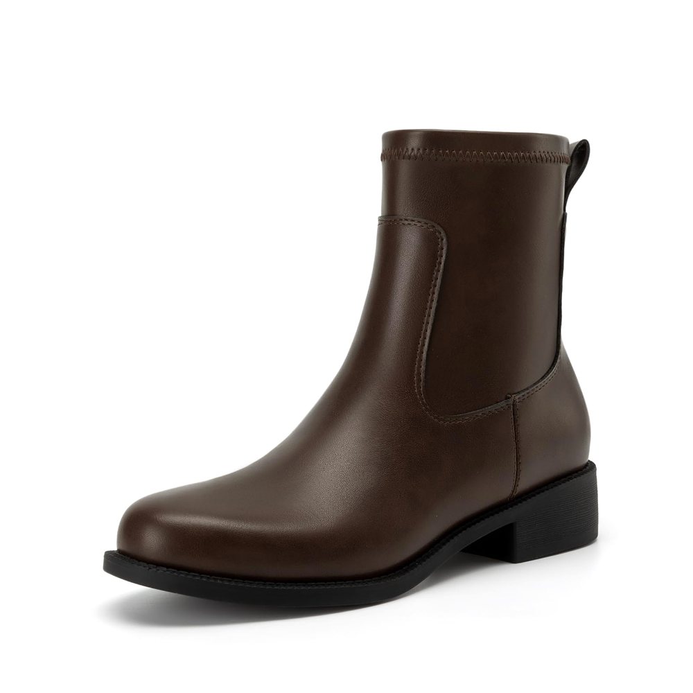 Athlefit Low Heel Side Zip Bootie in Brown