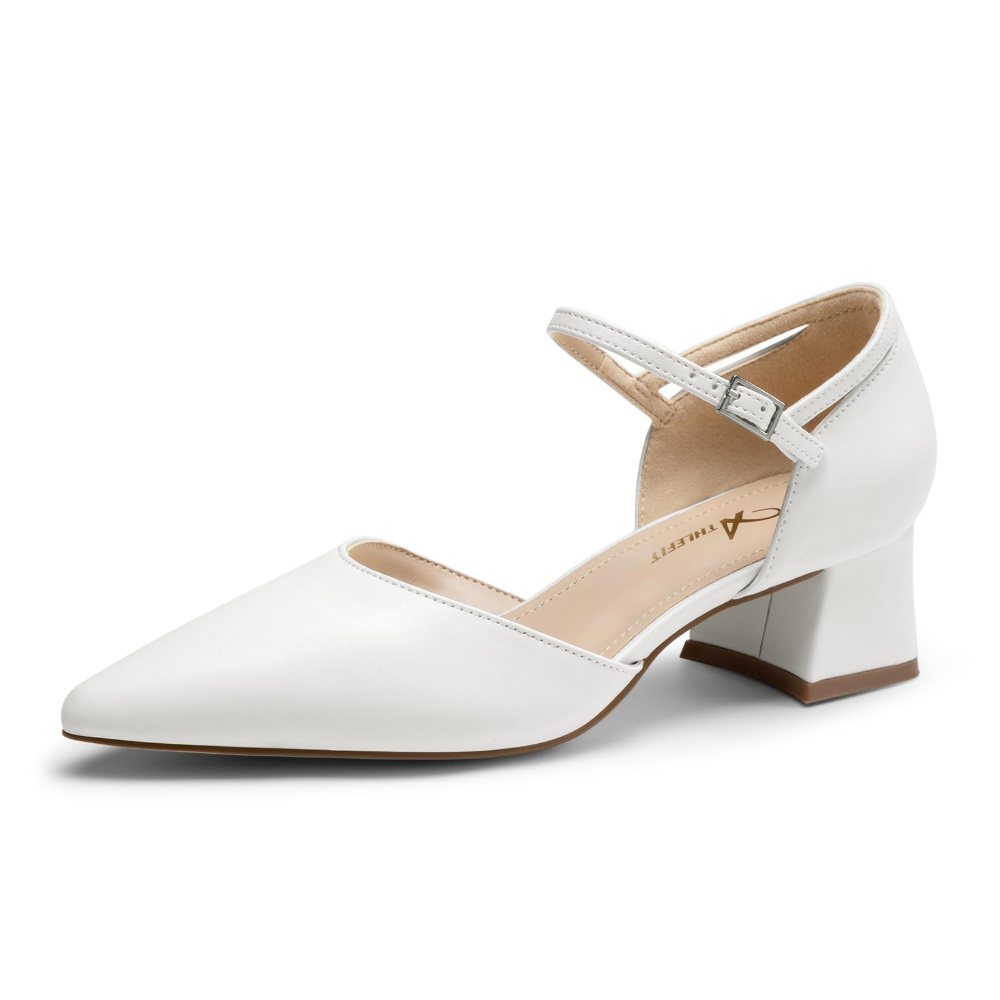 Athlefit Mary Jane Block Heel Pump in White