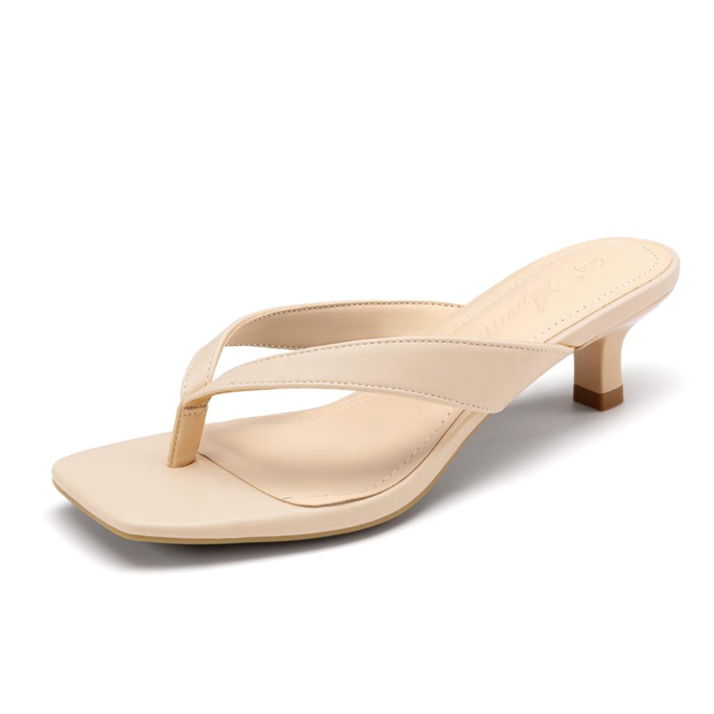 Athlefit Square Toe Kitten Heel Flip-Flop in Nude