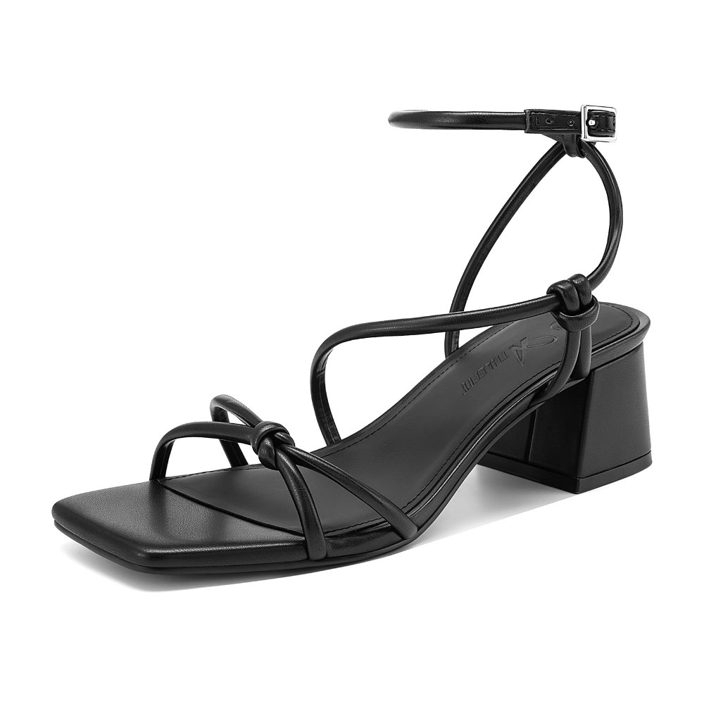 Athlefit Knotted Strap Block Heel Sandal in Black