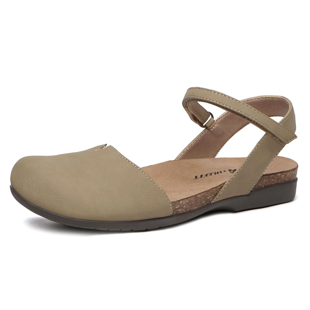 Athlefit Closed Toe Flat Sandal in Brown