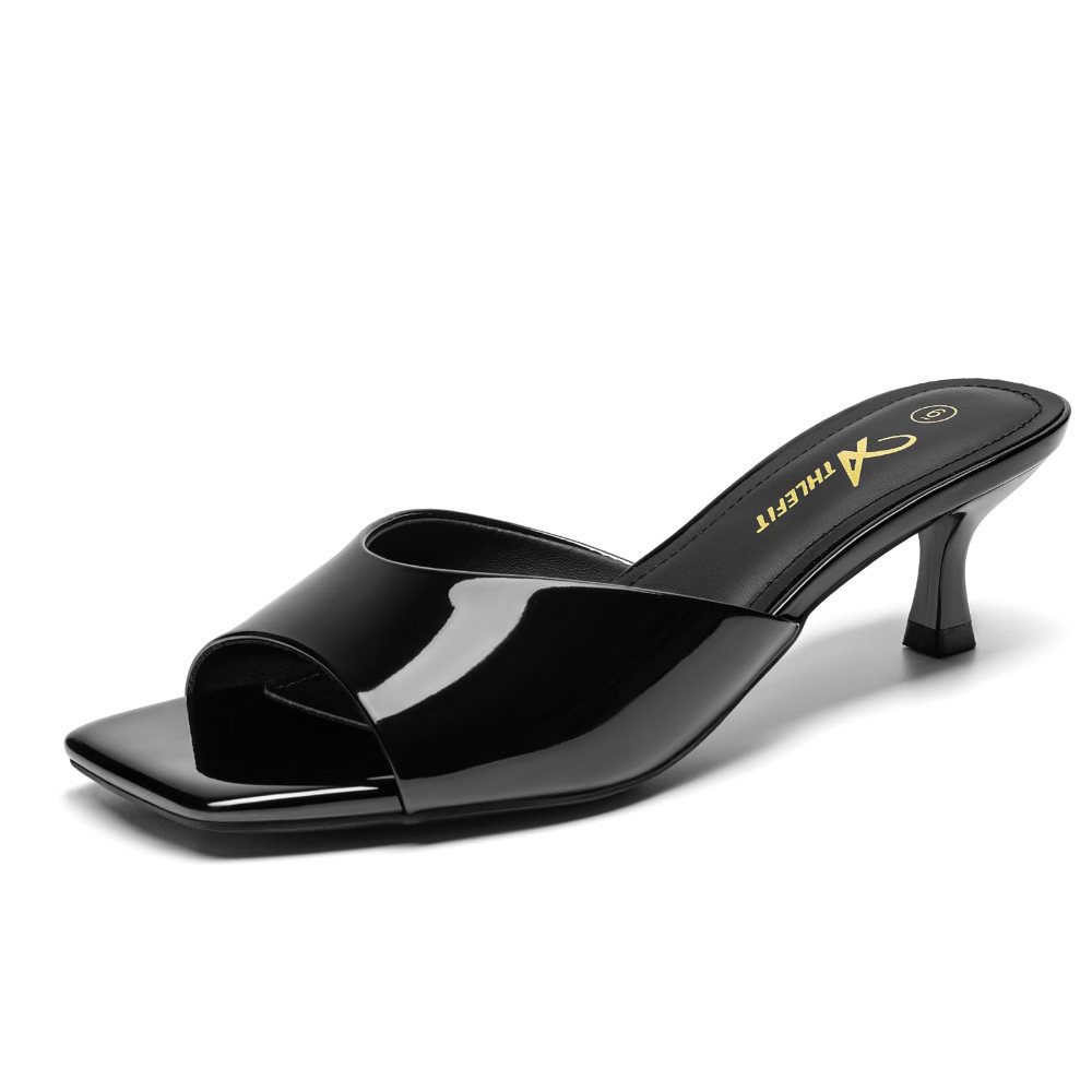 Athlefit Square Toe Kitten Heel Mule in Black