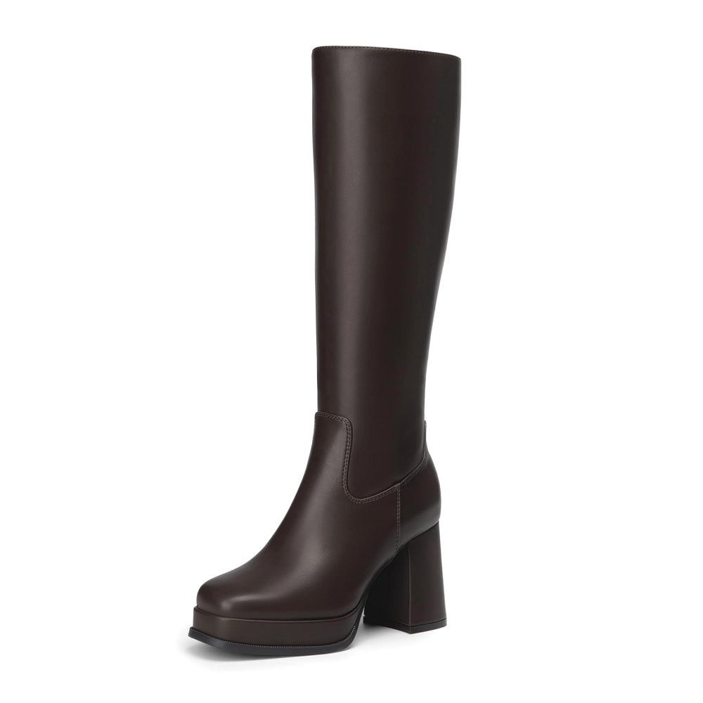 Athlefit Square Toe Platform Tall Boot in Chocolate