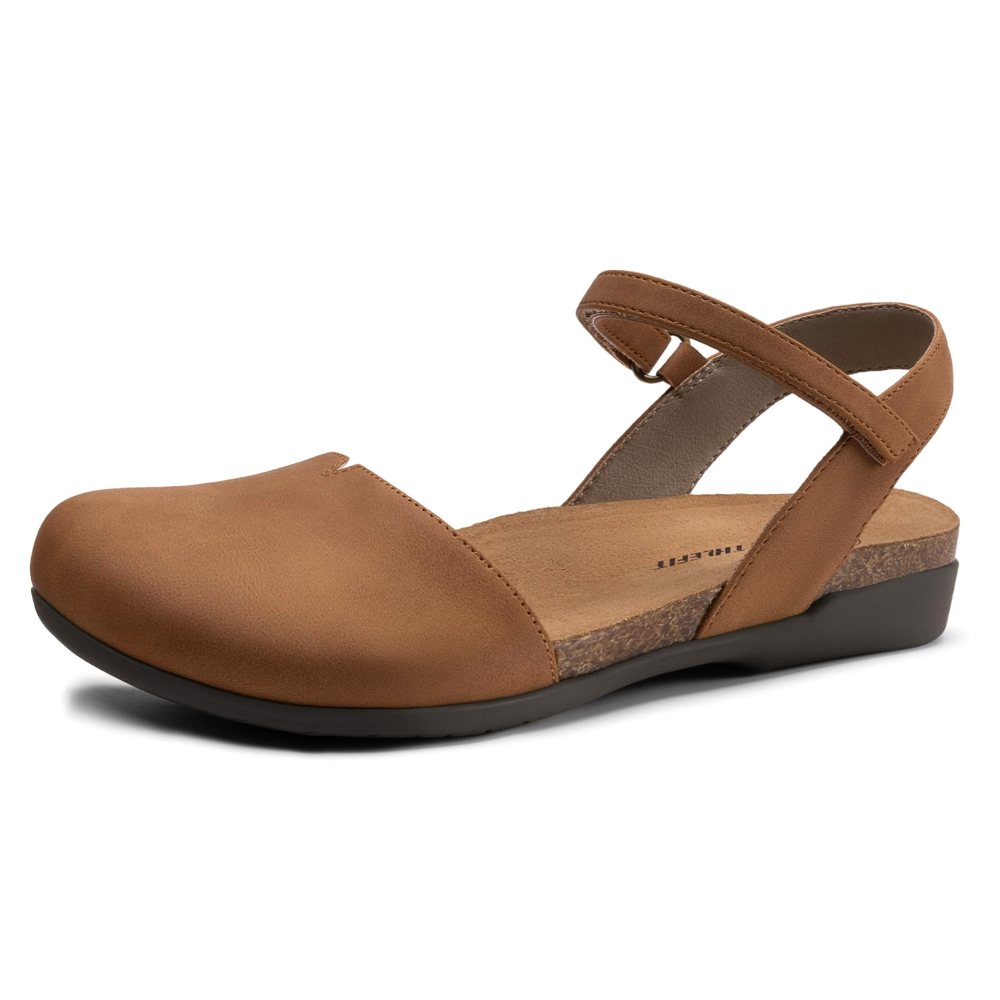 Athlefit Closed Toe Flat Sandal in Tan