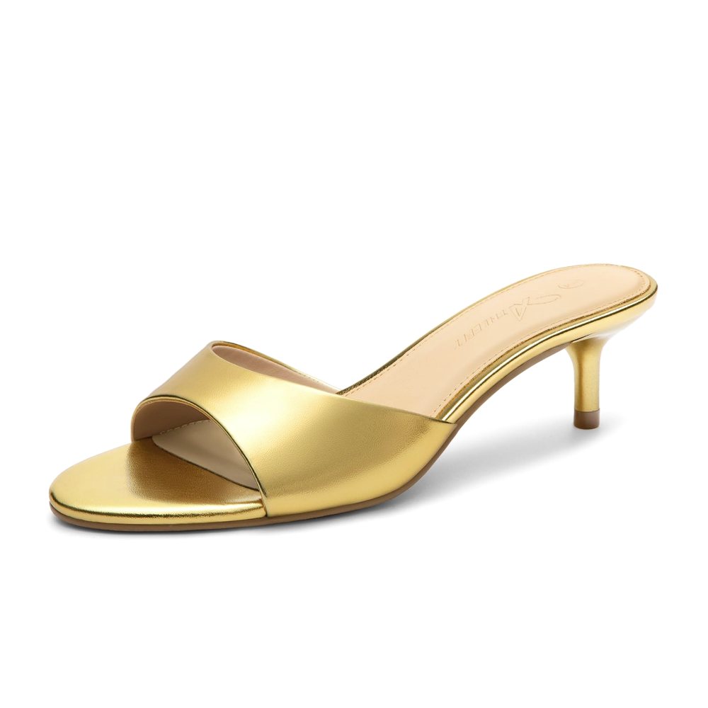 Athlefit Patent Kitten Heel Slide in Gold