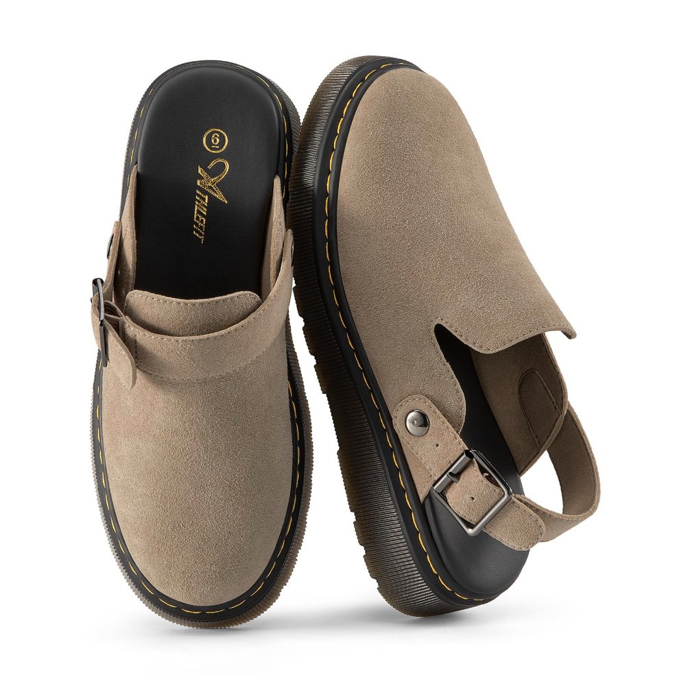 Athlefit Back Strap Suede Clog in Taupe