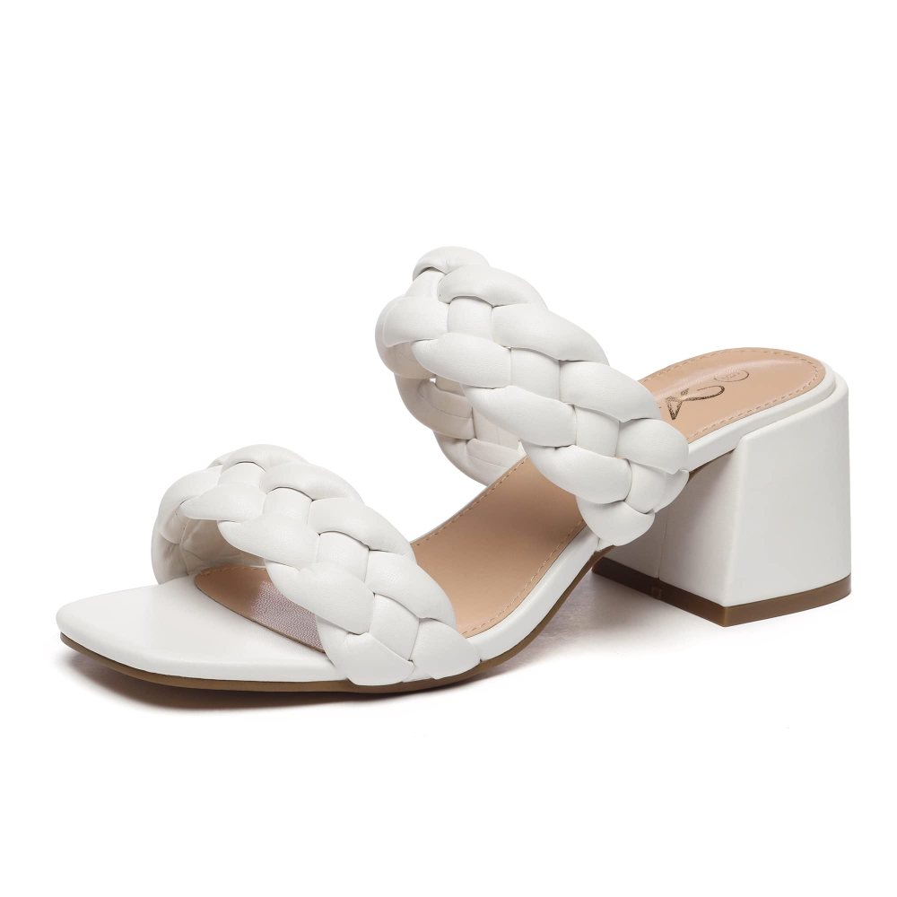 Athlefit Braided Low Block Heel Sandal in White