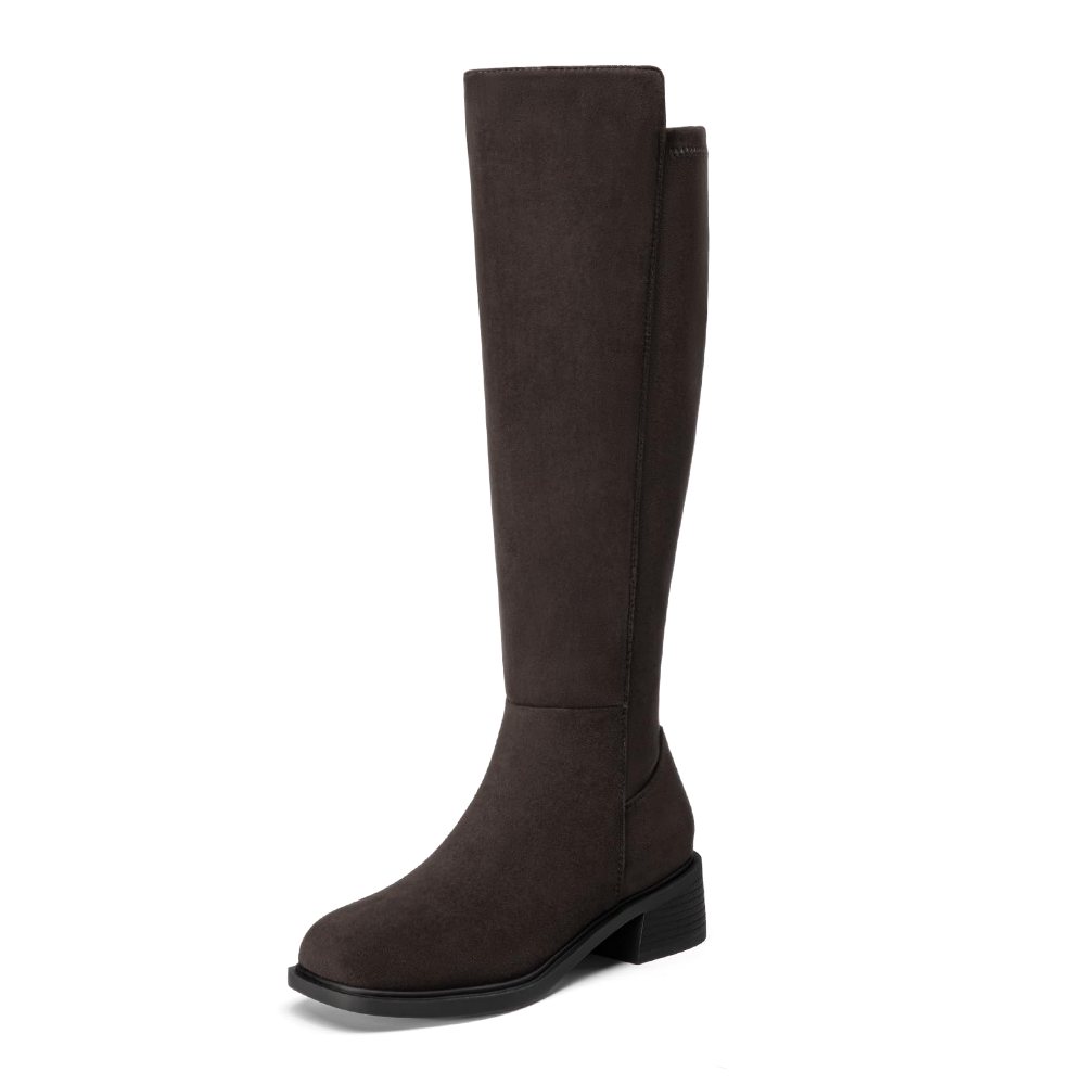 Athlefit Stretch Flat Knee-High Boot in Chocolate Suede