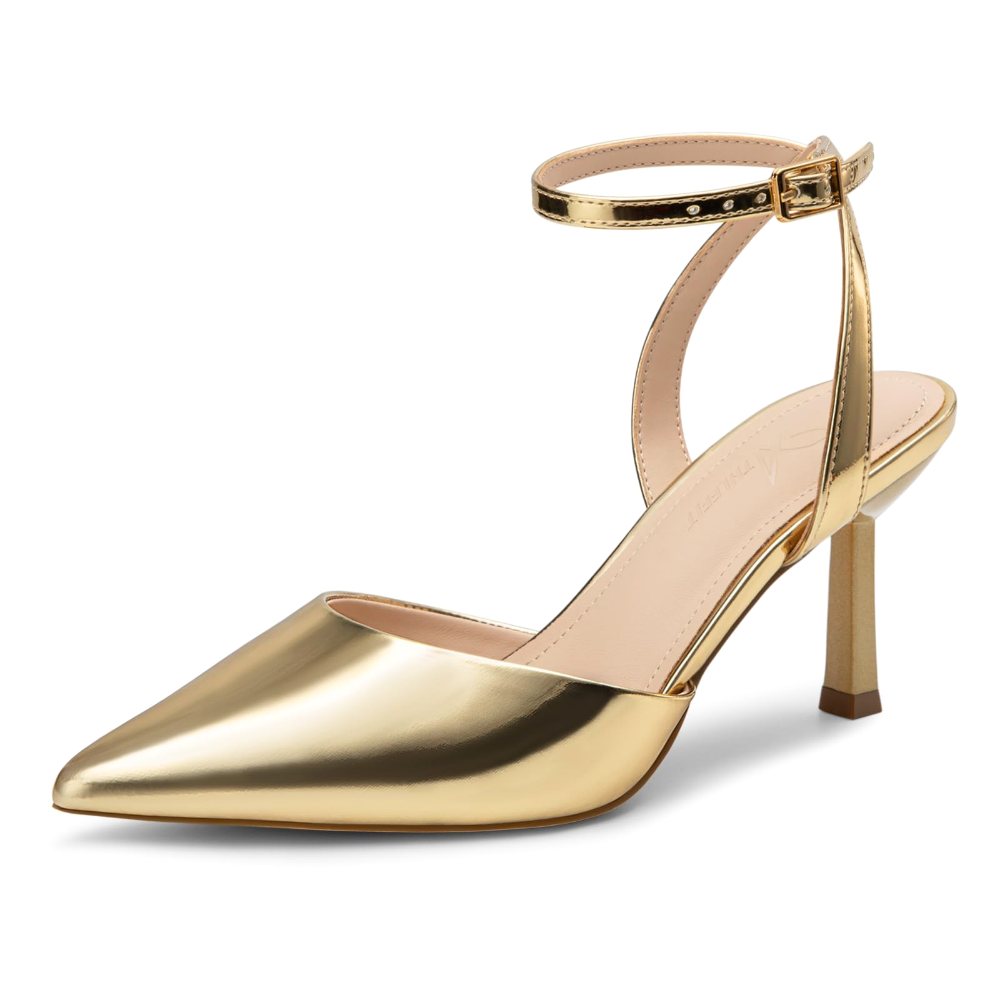 Athlefit Ankle Strap Pointed Toe Pump in Gold