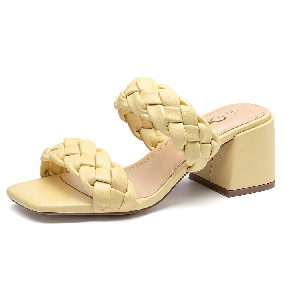 Athlefit Braided Low Block Heel Sandal in Yellow