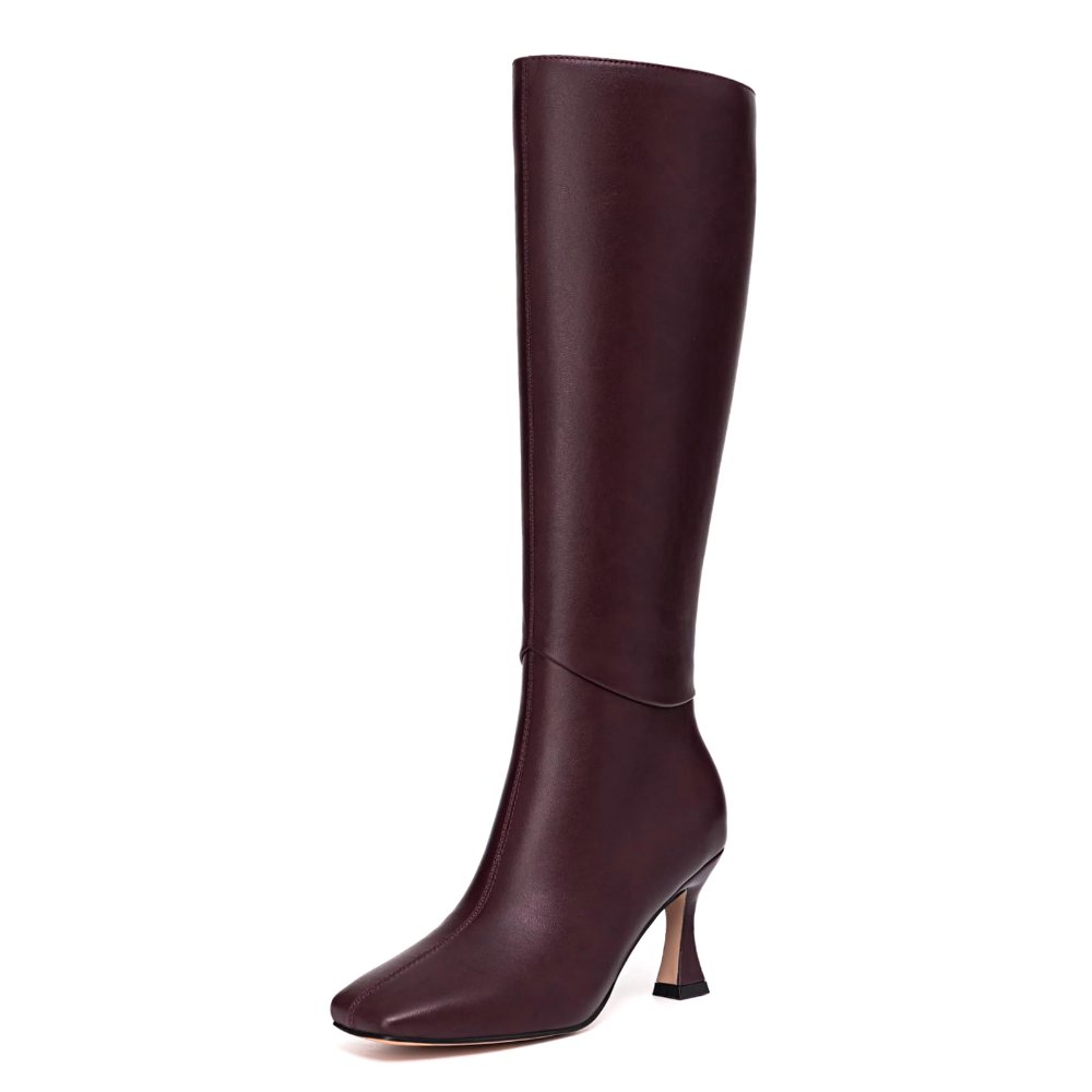 Athlefit Kitten Heel Knee-High Boot in Burgundy