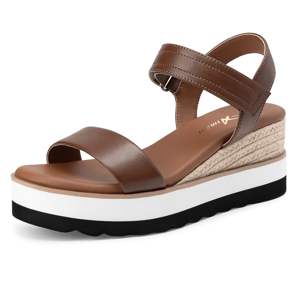 Athlefit Hook and Loop Espadrille Wedge in Brown