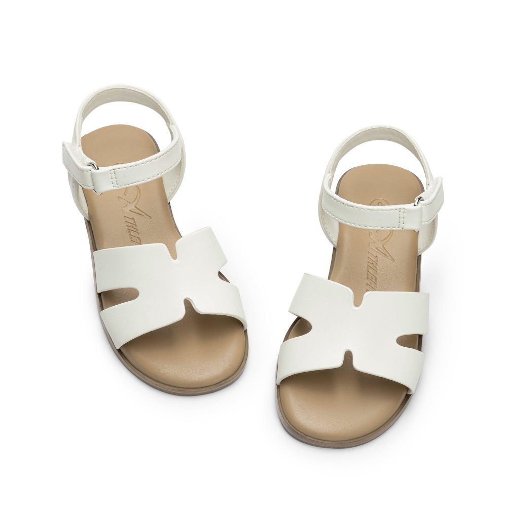 Athlefit Girls' Strappy Flat Sandal in White PU