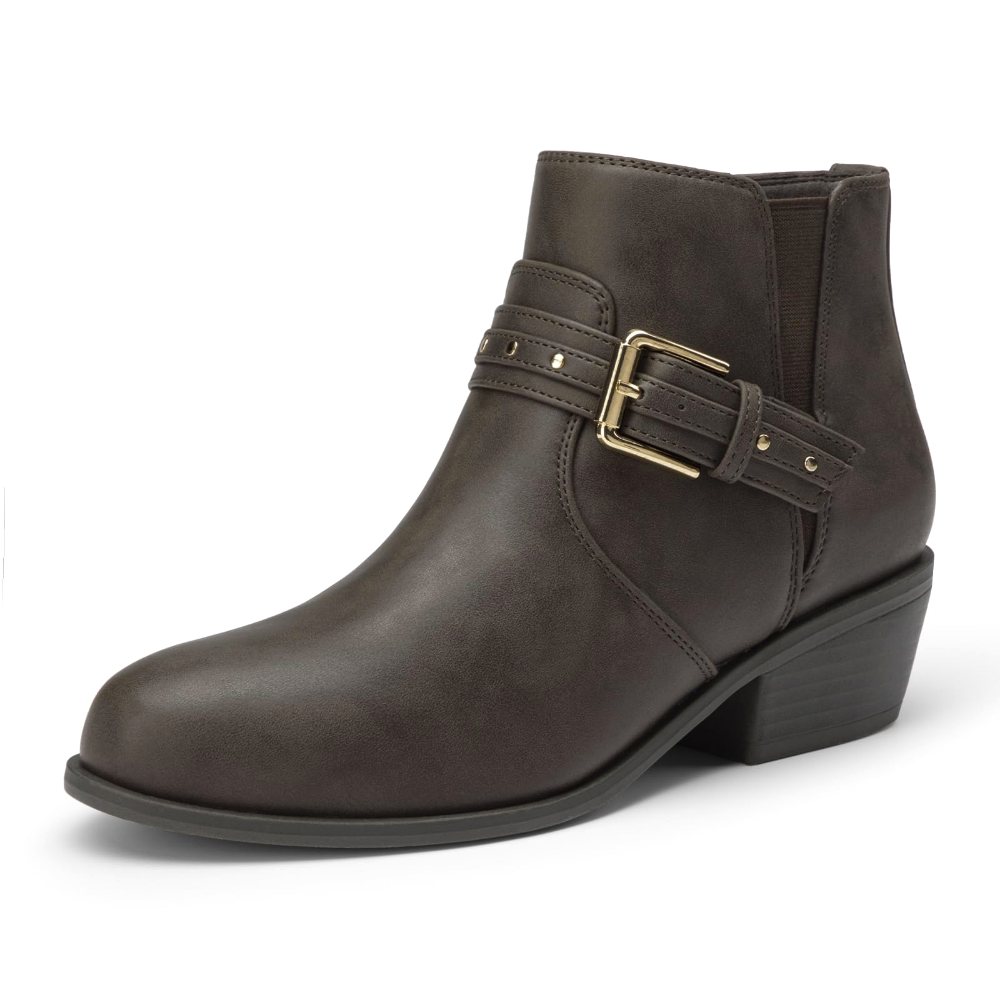 Athlefit Buckle Strap Almond Toe Bootie in Taupe