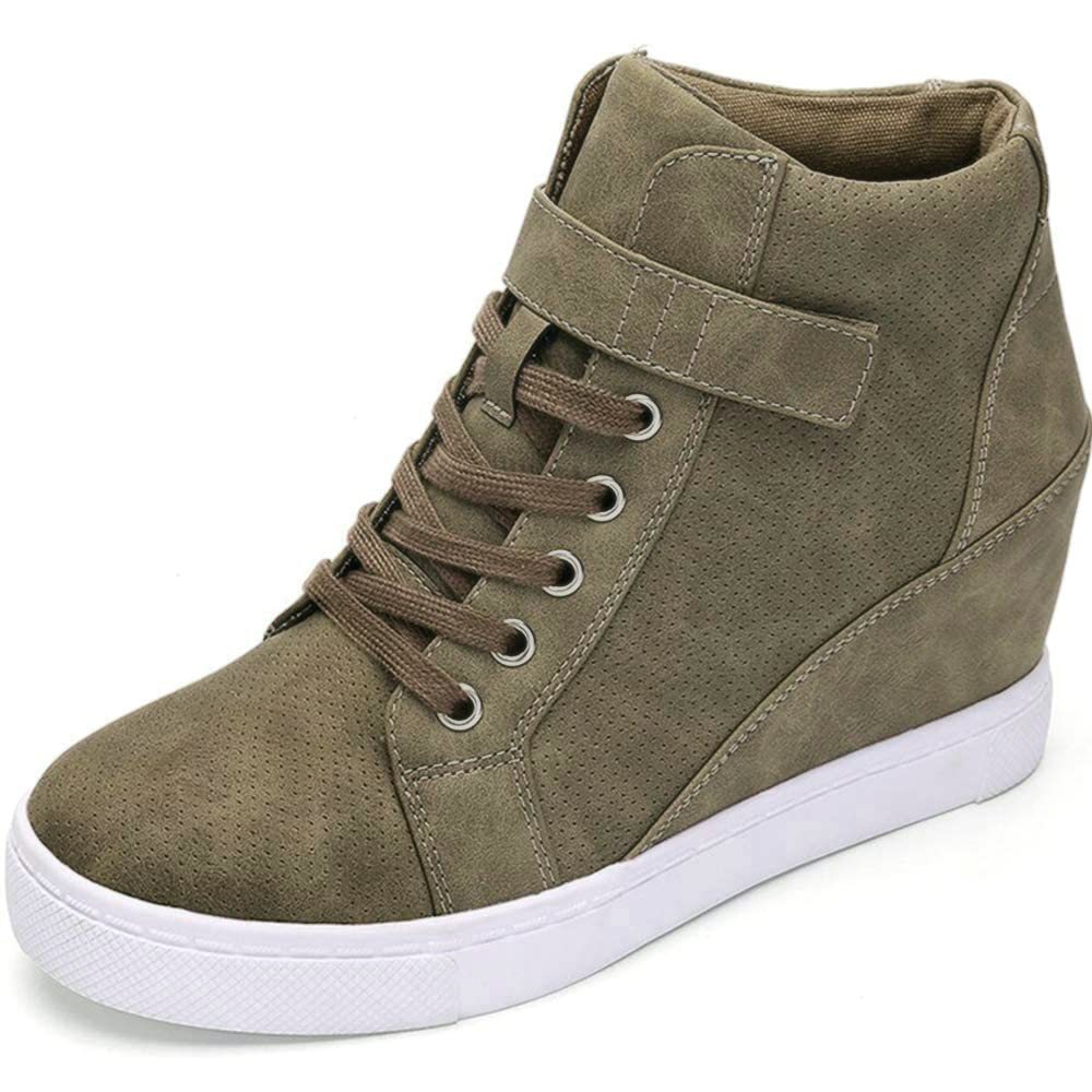 Athlefit Lace-Up High Top Wedge Sneaker in Brown