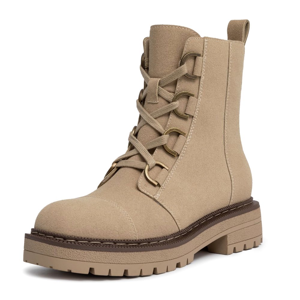 Athlefit Buckle Platform Combat Boot in Taupe