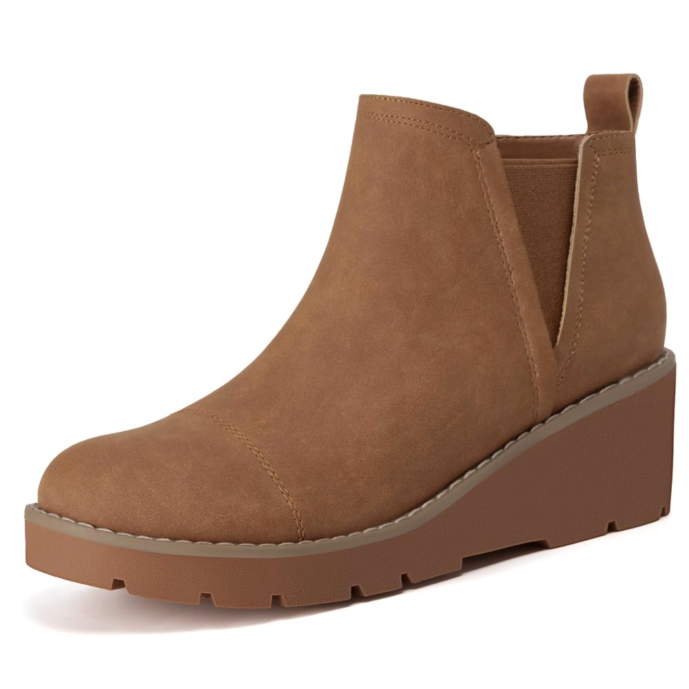 Athlefit Platform Wedge Chelsea Bootie in Brown