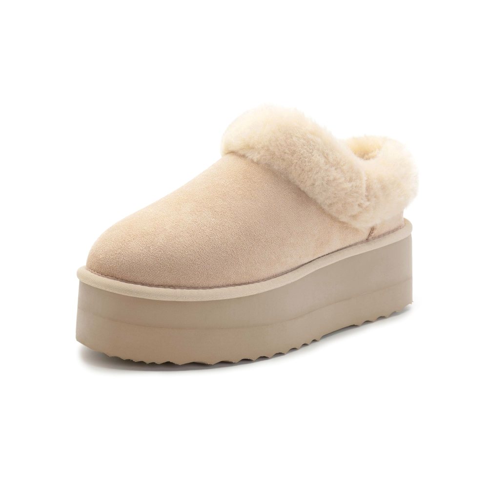 Athlefit Faux Fur Platform Slipper in Sand