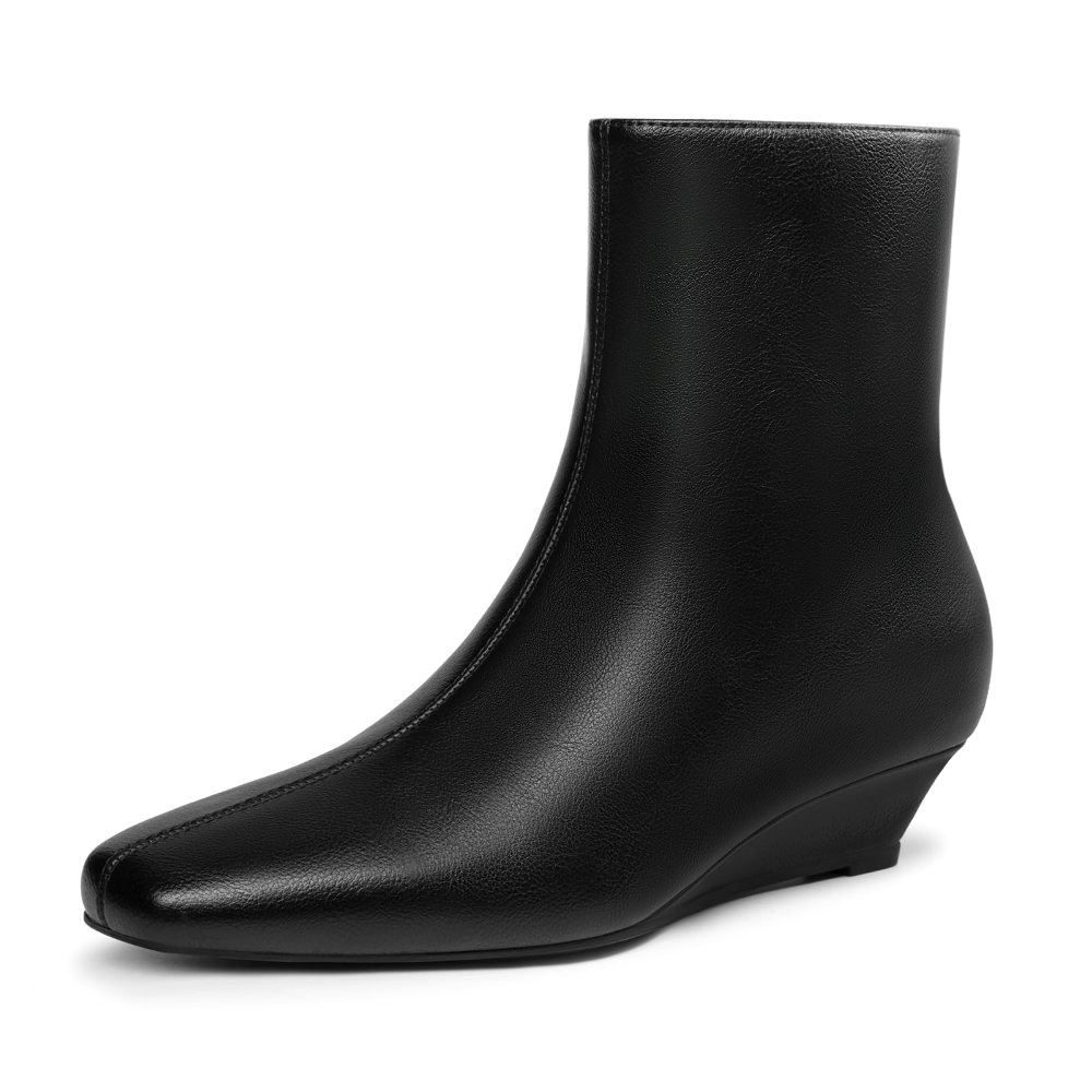 Athlefit Square Toe Wedge Bootie in Black