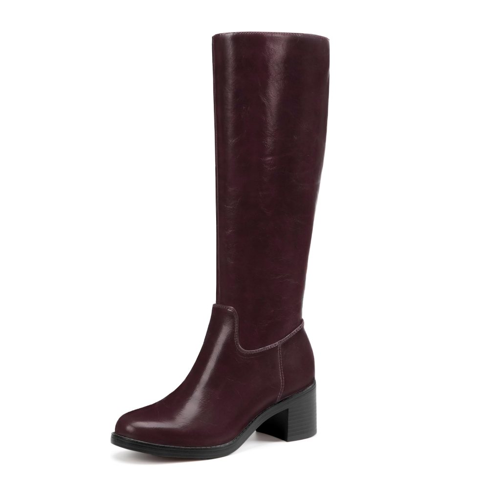 Athlefit Round Toe Side Zip Tall Boot in Burgundy