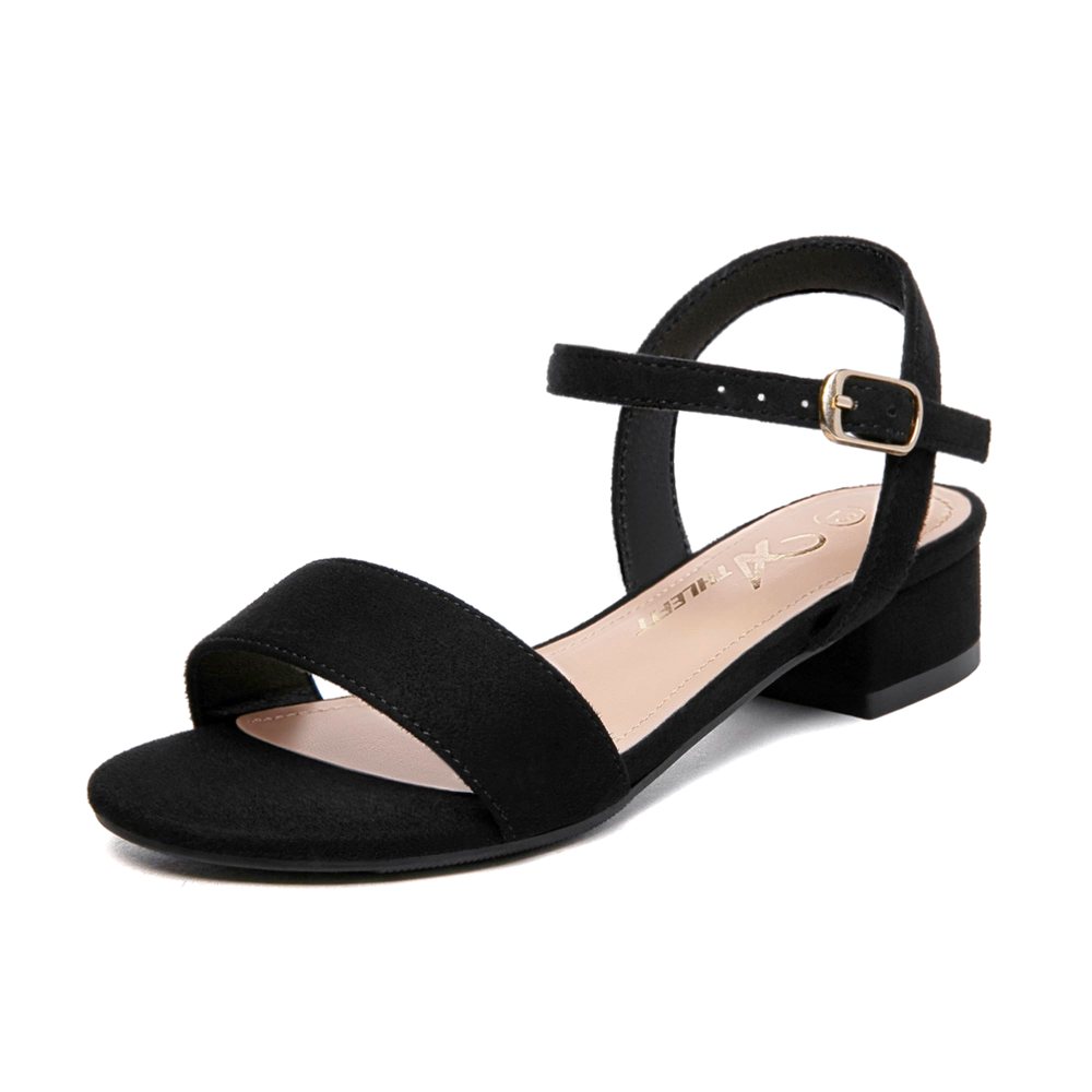 Athlefit Girls' Block Heel Dress Sandal in Black Suede