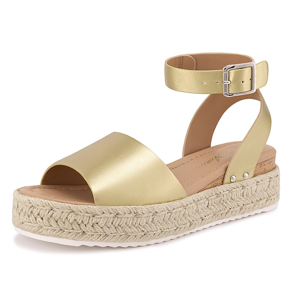 Athlefit Ankle Wrap Espadrille Platform in Gold