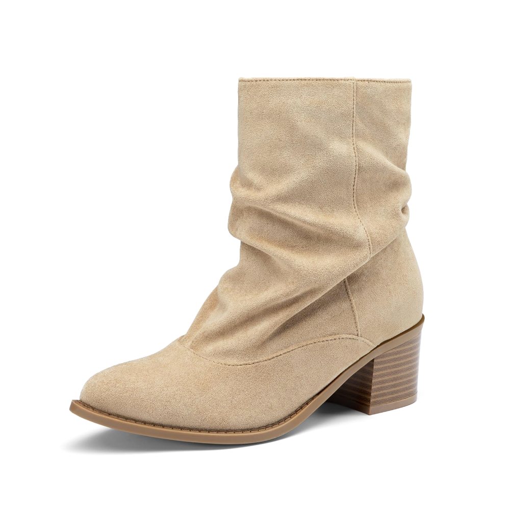 Athlefit Slouchy Block Heel Bootie in Camel