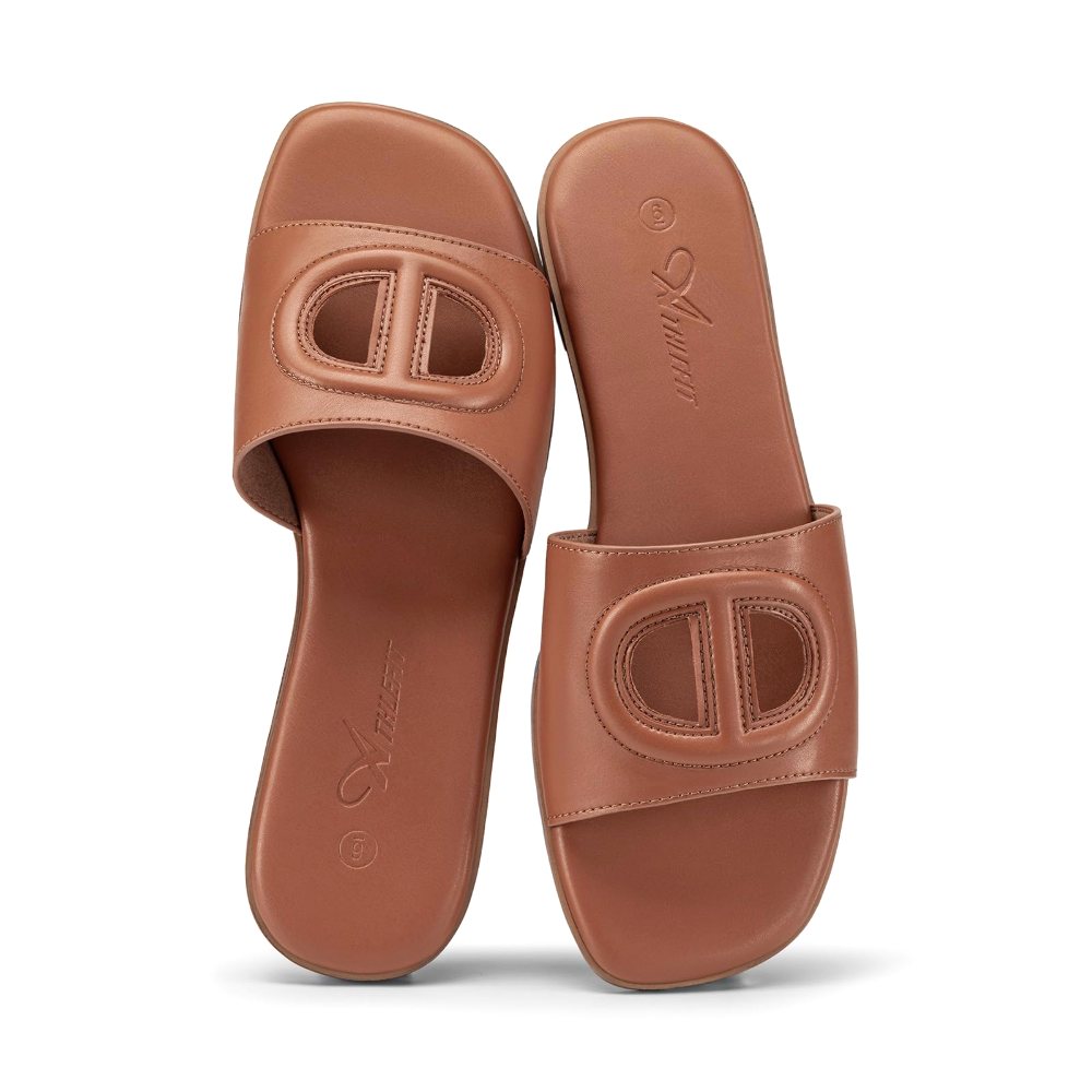 Athlefit Cutout Band Flat Slide in Brown