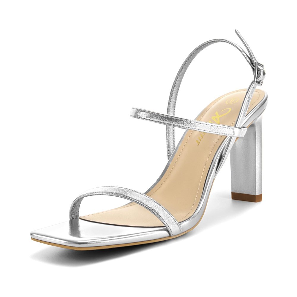 Athlefit Strappy Ankle Tie Block Heel in Silver