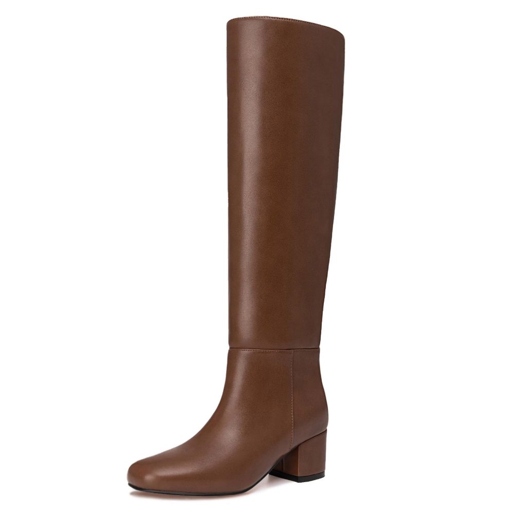 Athlefit Low Block Heel Knee-High Boot in Tan