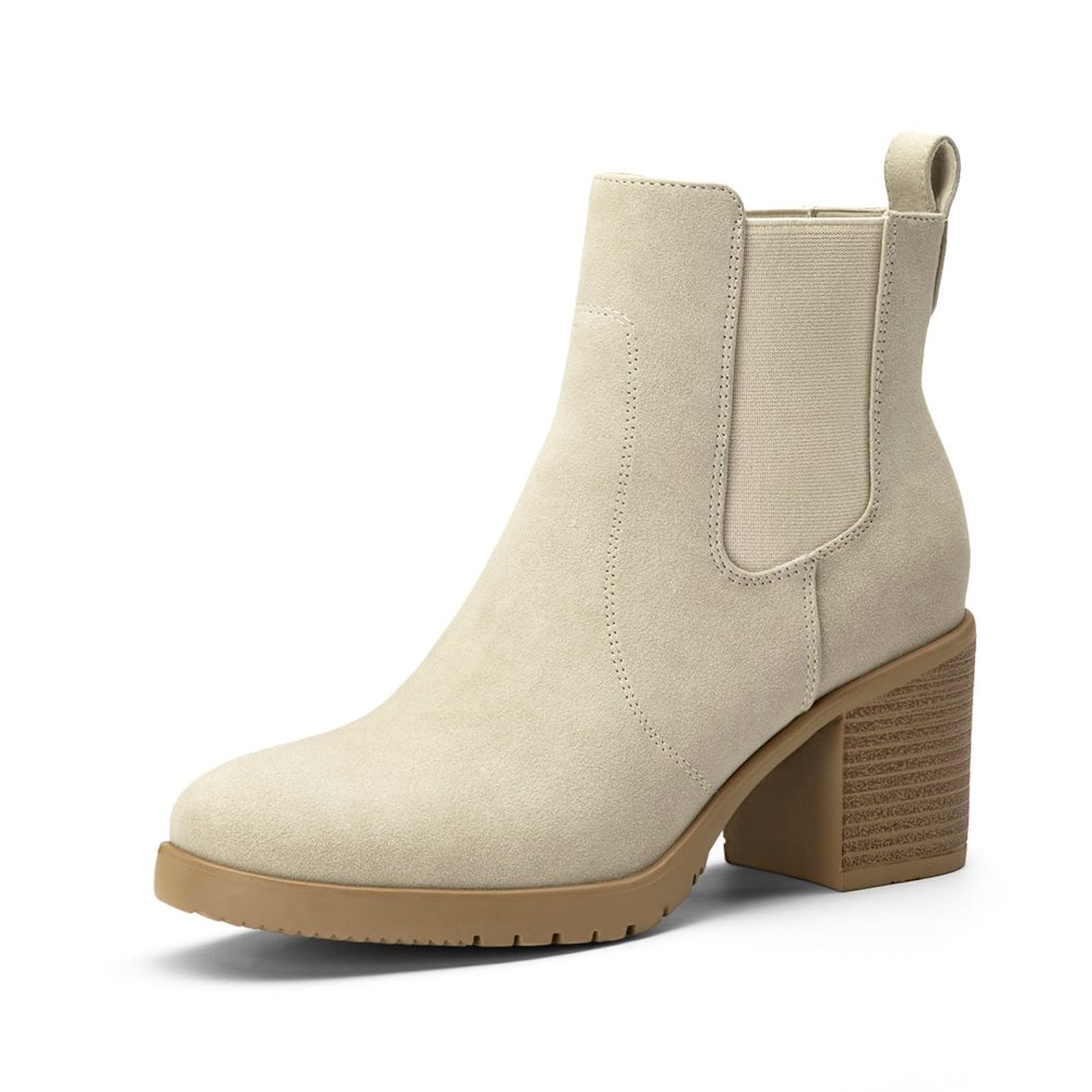 Athlefit Block Heel Chelsea Bootie in Nude Suede