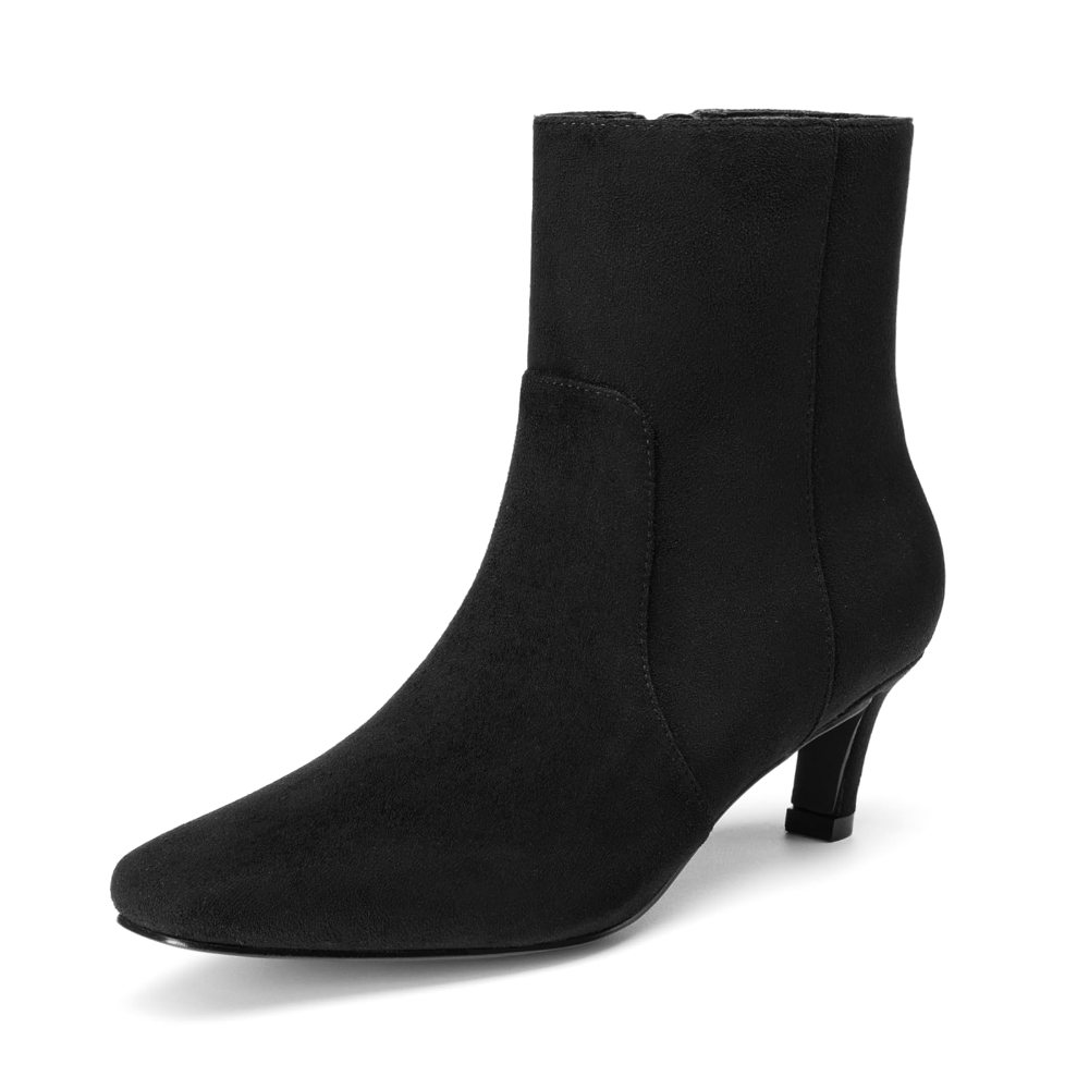 Athlefit Square Toe Kitten Heel Bootie in Black Suede