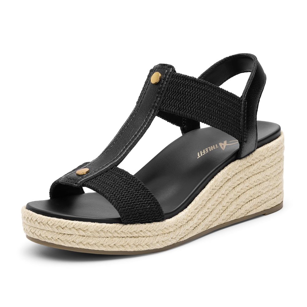 Athlefit T-Strap Espadrille Wedge in Black