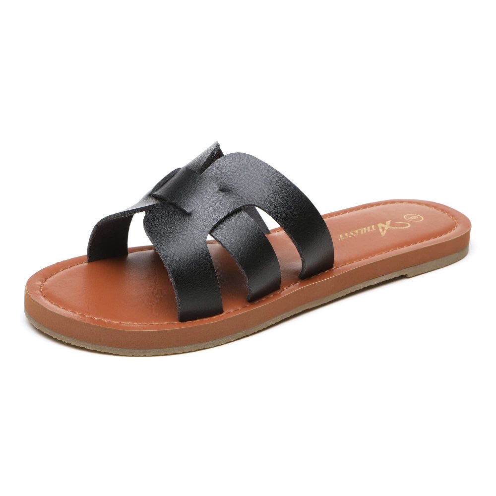 Athlefit Crossband Leather Slide in Black