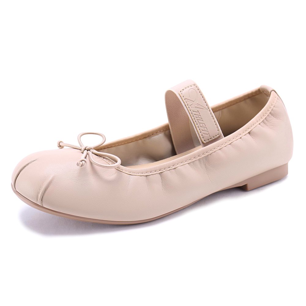 Athlefit Bow Mary Jane Ballet Flat in Nude PU