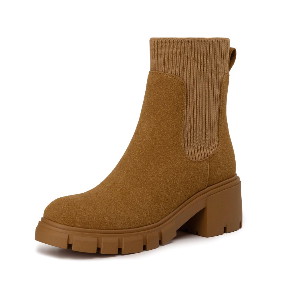 Athlefit Chunky Platform Chelsea Boot in Brown Suede