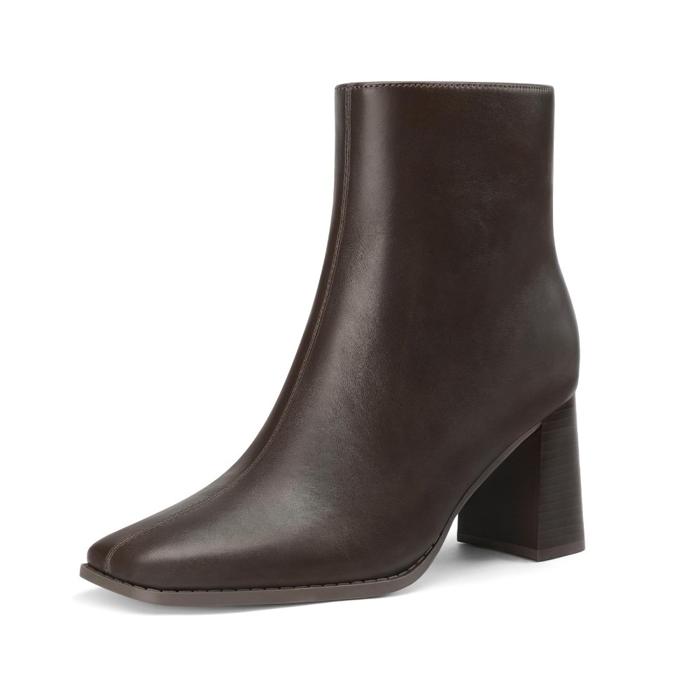 Athlefit Square Toe High Block Heel Bootie in Brown