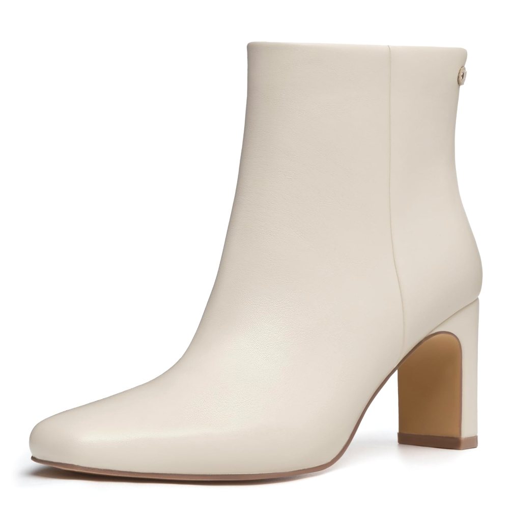 Athlefit Square Toe Flared Heel Bootie in Beige