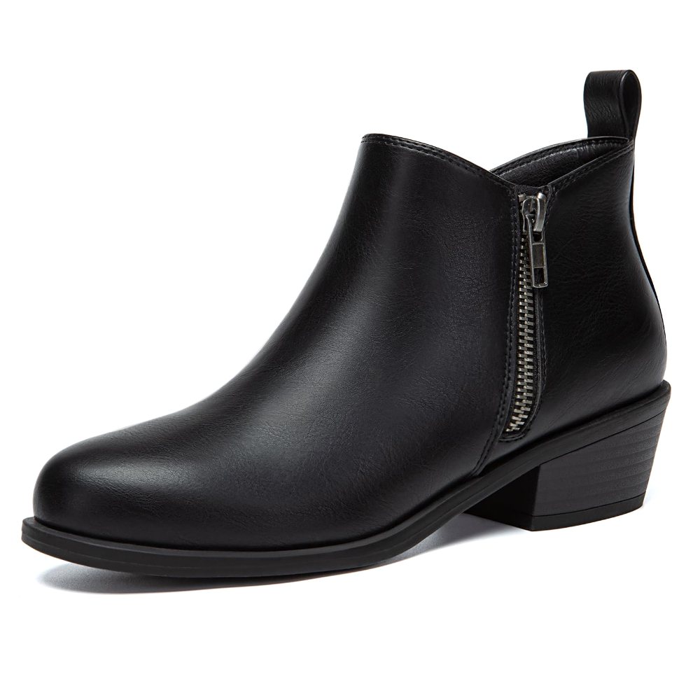 Athlefit Side Zip Low Heel Ankle Boot in Black