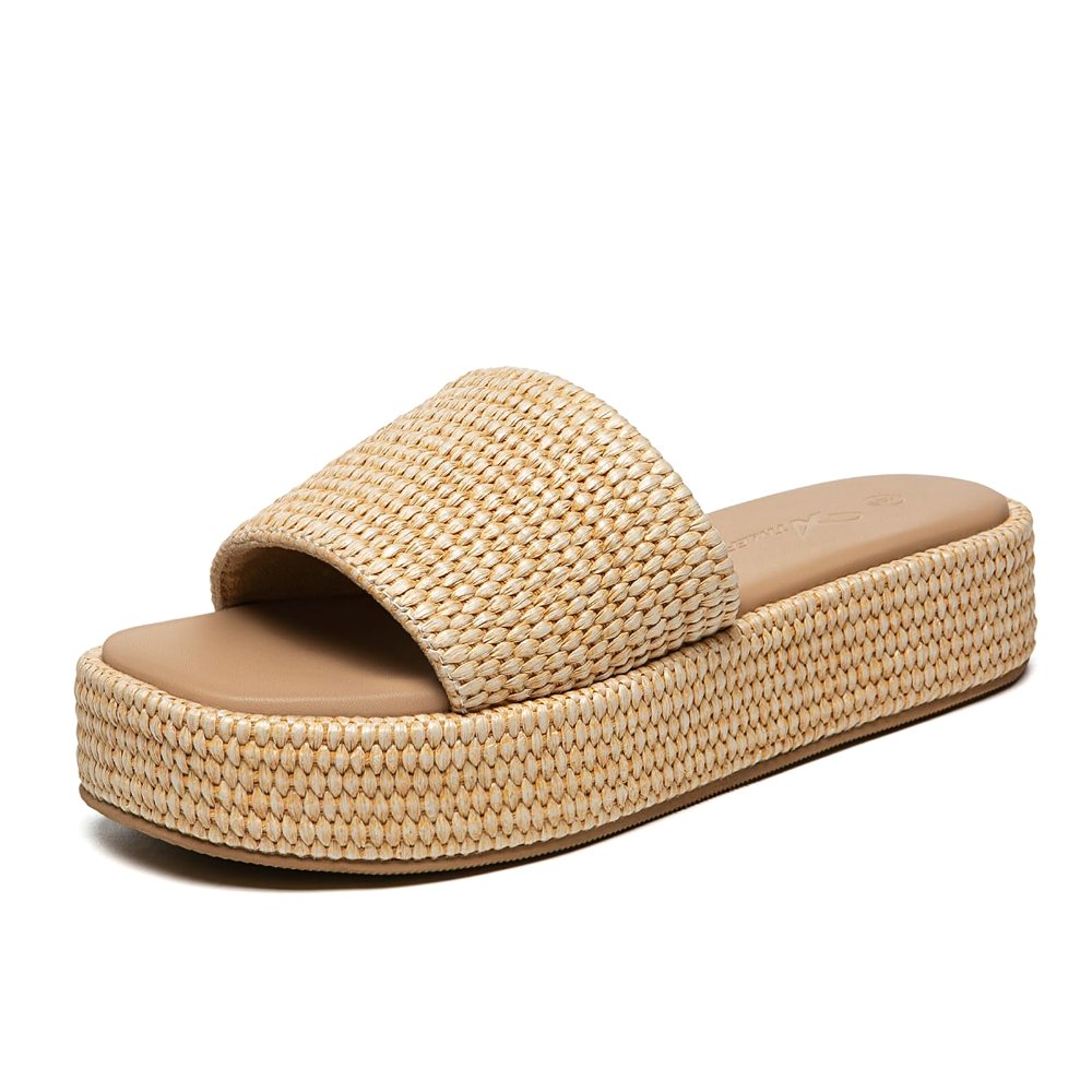 Athlefit Raffia Platform Slide in Natural