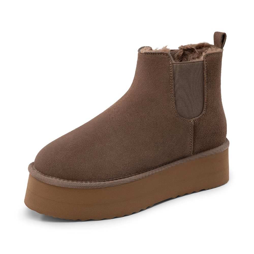 Athlefit Faux Fur Lined Platform Snow Boot in Taupe
