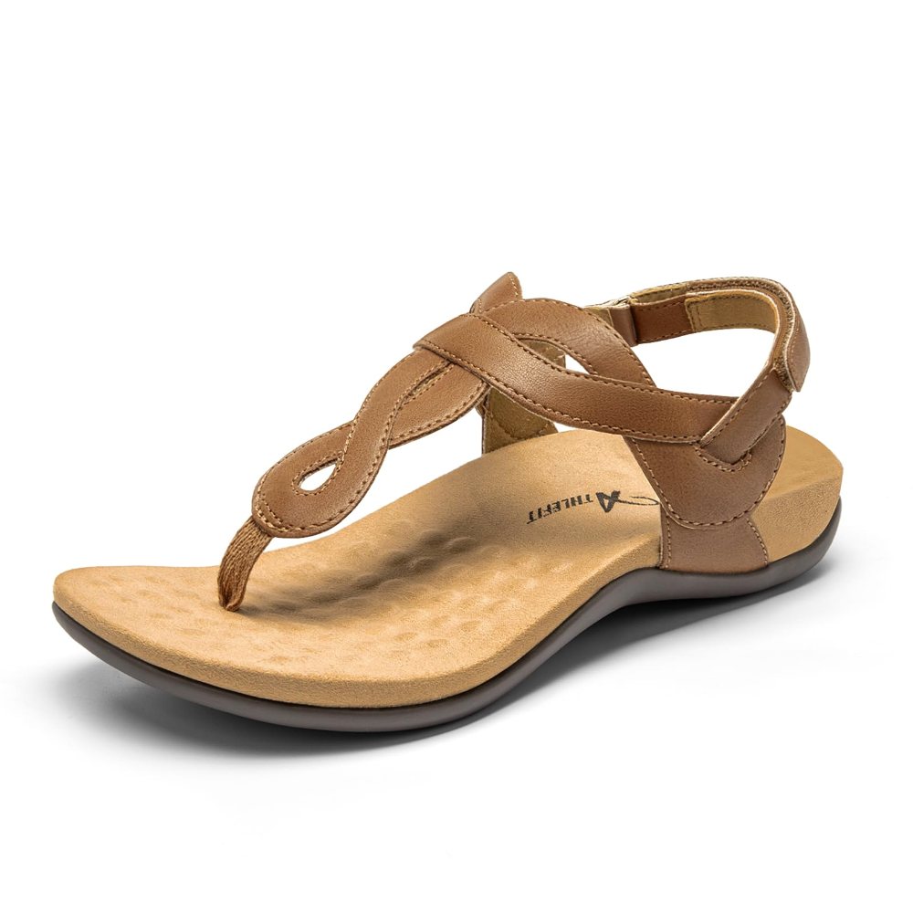 Athlefit Arch Support Twist Thong Sandal in Tan
